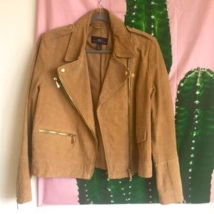 Mango 100% Genuine Leather Suede Biker Jacket